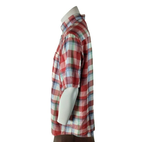 Merona Mens XXL Lightweight Red Plaid Short Sleeve Button Down Casual Shirt - Picture 8 of 12